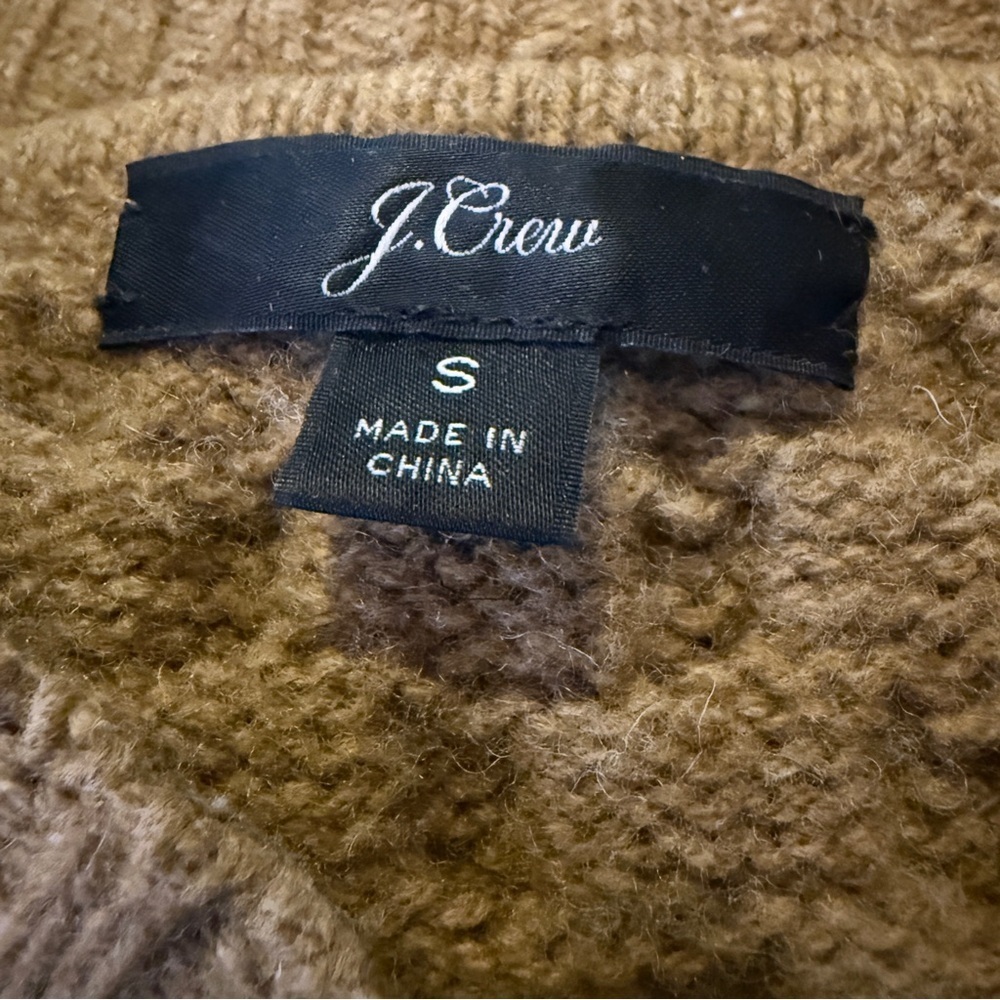 J. Crew Wool Blend Patchwork Cable Knit Tunic Sweater Sz Small Capsule Tan Camel - Picture 7 of 9